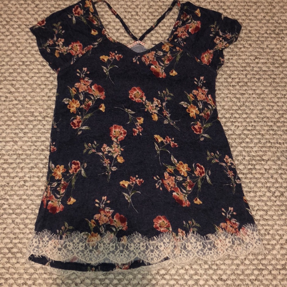 blue floral lace shirt